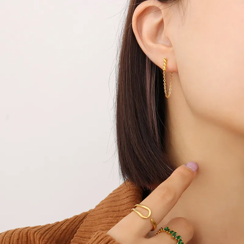 Wholesale PVD Coated Real Gold Plated 18K Gold Geometric 304 Stainless Steel Waterproof Non Tarnish Earrings