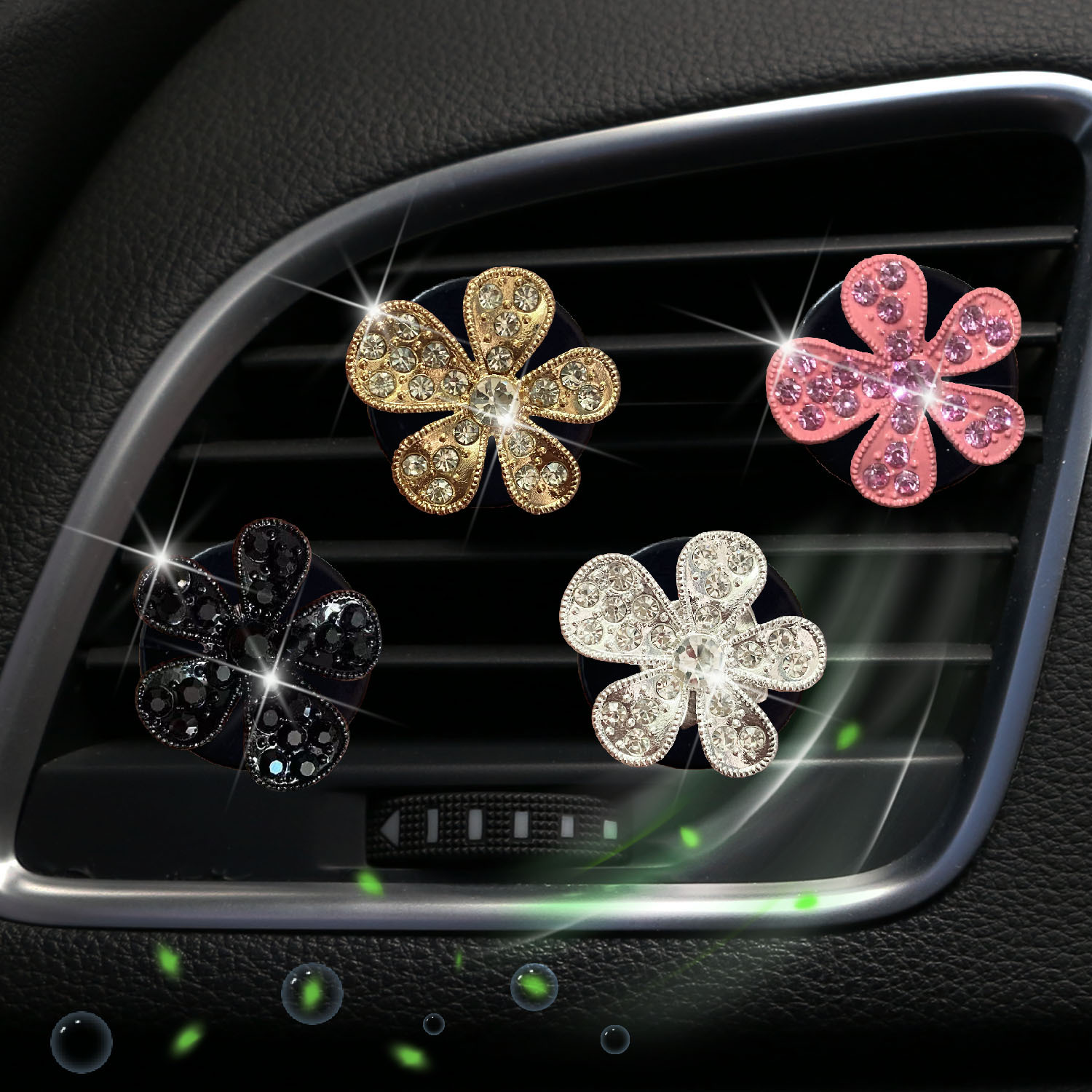 Wholesale rhinestone five-petal flower car decoration clip car air conditioning outlet exquisite diamond crystal splies ornaments