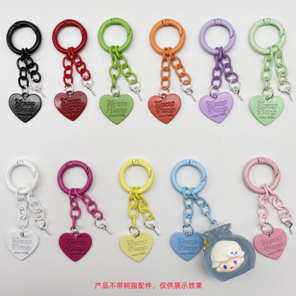 Wholesale Cute creative new keychain accessories color paint spring ring four-section chain love piece diy accessories pendant