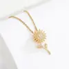 Wholesale Copper Sunflower Electroplating PVD Coated Zirconia 18K Gold Plated Elegant Vintage Style Inlay Cable Chain Pendant Necklace