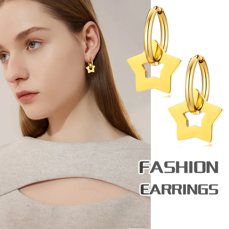 Wholesale PVD Coated Real Gold Plated 18K Gold Star 201 Stainless Steel Simple Style Waterproof Non Tarnish op Earrings