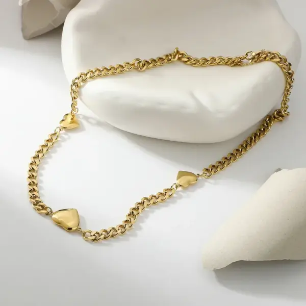 Wholesale Fashion Heart 14k Gold Stainless Steel Necklace