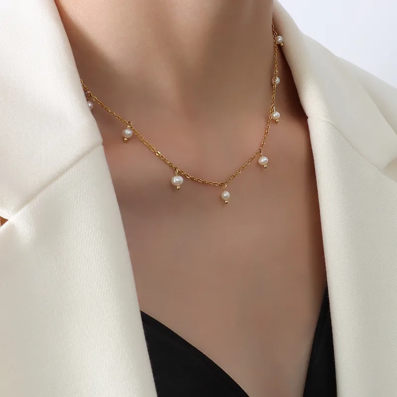 Wholesale PVD Coated Real Gold Plated 18K Gold Geometric 304 Stainless Steel French Style Waterproof Non Tarnish 304 Stainless Steel Necklace