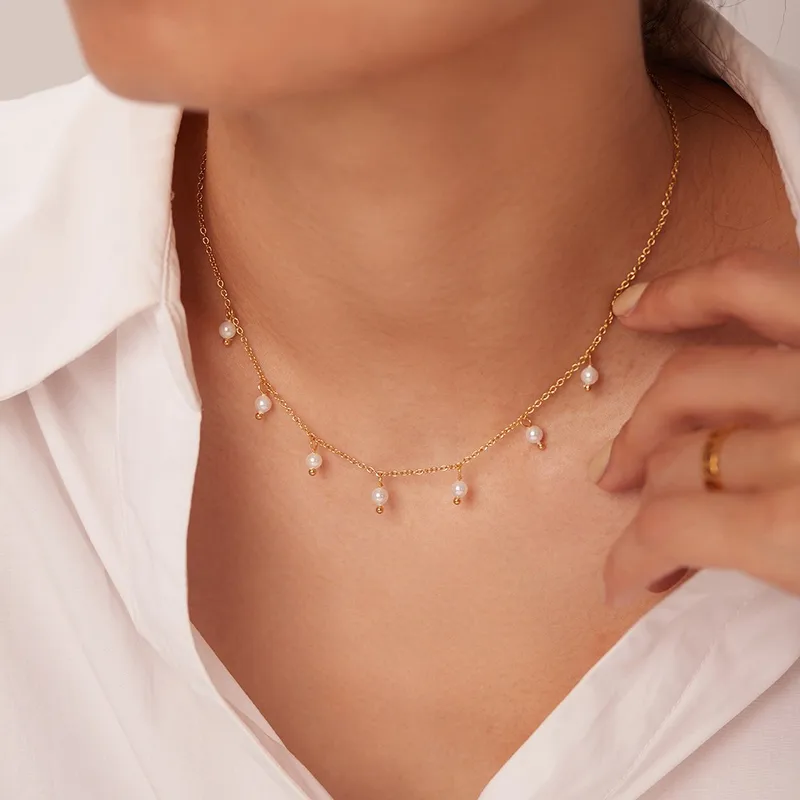 Wholesale 304 Stainless Steel Plastic Geometric Ion Plating (IP) Plastic 18K Gold Plated Princess Vacation Sweet Waterproof Non Tarnish Plating Neckla