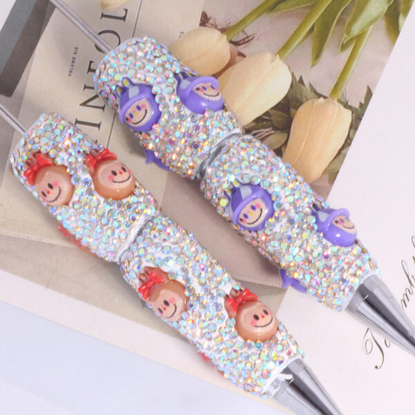 Wholesale Cross-Border New Cute Labubu Decorated with Diamonds and Loose Beads Beaded Pen DIY Beaded Ballpoint Pen Jewelry Accessories