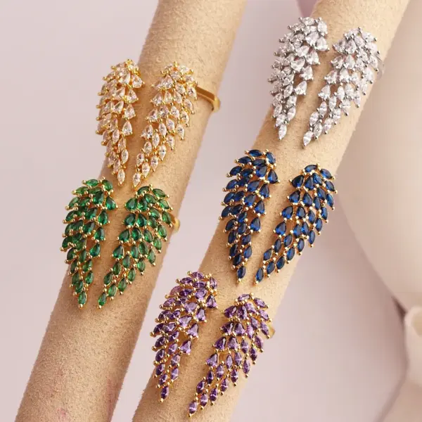 Wholesale Fashion Wings Copper Gold Plated Zircon Rings In Bulk