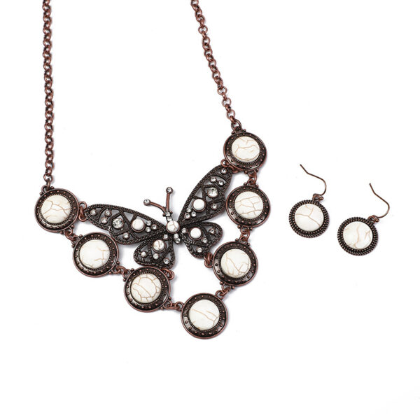 Wholesale Cross-border selling Europe and the United States exaggerated Bohemian vintage turquoise butterfly necklace earrings set jewelry manufacturers