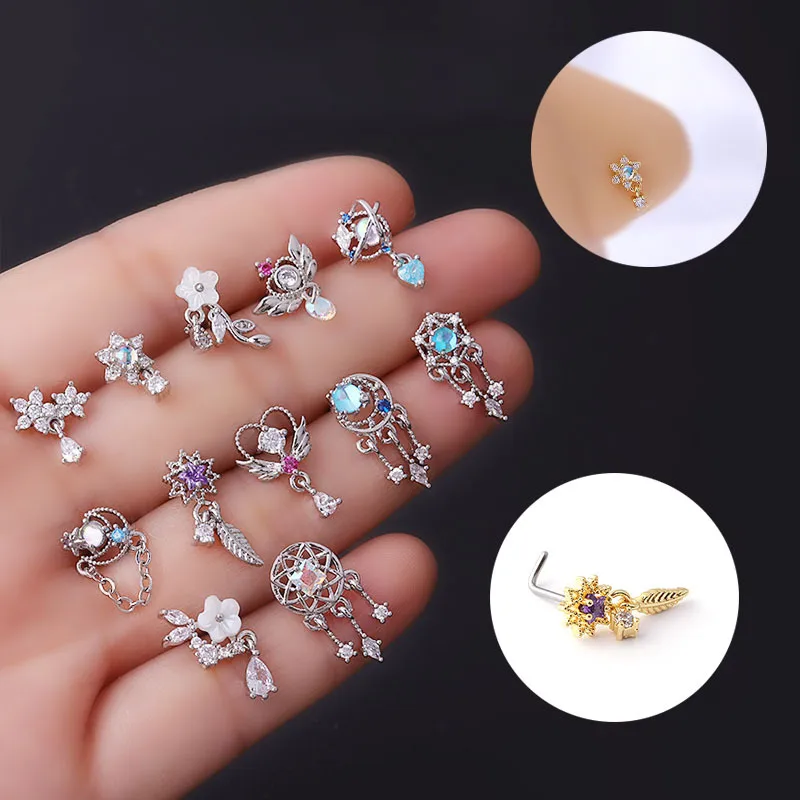 Wholesale 316L Stainless Steel Copper Nose Rings & Studs Flower Waterproof Non Tarnish Surgical Steel
