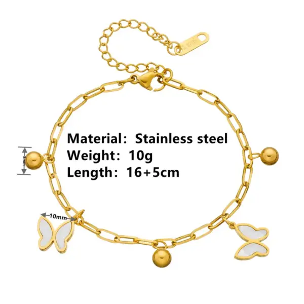 Wholesale 304 Stainless Steel Star Heart Shape Butterfly PVD Coated Acrylic 18K Real Gold Plated IG Style Sweet Waterproof Non Tarnish Inlay Gold Silver Bracelets Anklet
