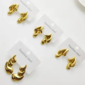Wholesale 304 Stainless Steel Paisley Water Droplets Electroplating 18K Gold Plated Golden Plated Elegant Waterproof Non Tarnish Gold Ear Studs