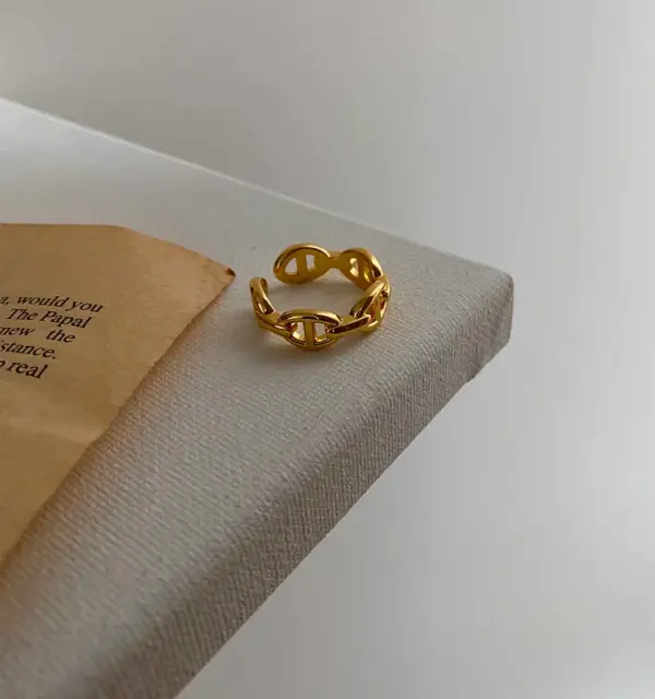 304 Stainless Steel Solid Color PVD Coated 18K Real Gold Plated Simple Style Classic Style Waterproof Non Tarnish Hollow Out Open Rings