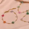 Wholesale 304 Stainless Steel Flower PVD Coated Stone-Free 18K Real Gold Plated Sweet Simple Style Classic Style Waterproof Non Tarnish Beaded Plating Bracelets Necklace