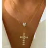 304 Stainless Steel Cross PVD Coated Rhinestones Zircon 14K Gold Plated 18K Gold Plated Sweet Commute Korean Style Waterproof Non Tarnish Surgical Steel Regular Chain Lobster Trigger Clasp Closure Pendant Necklace