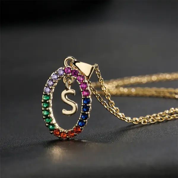Wholesale Real Gold Electroplating 26 English Alphabet Zircon Pendant Copper Necklace Female