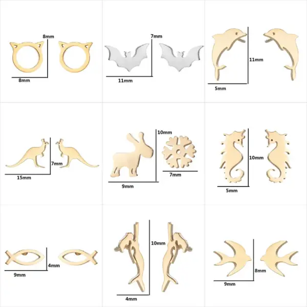 Wholesale PVD Coated 18K Gold Real Gold Plated Animal 304 Stainless Steel Simple Style Waterproof Non Tarnish Ear Studs