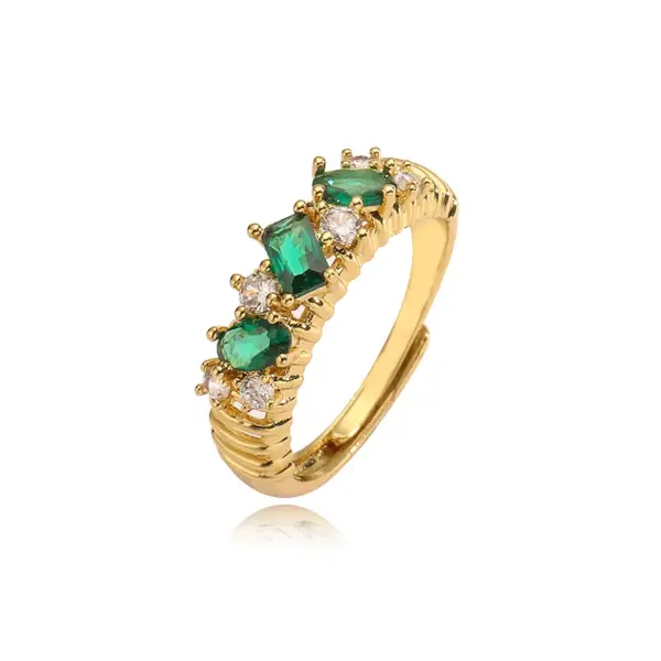 Wholesale Elegant Luxurious Shiny V Shape Copper Plating Inlay Zircon 18k Gold Plated Open Rings