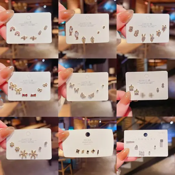 Wholesale Retro Bow Knot Snowflake Copper Ear Studs Artificial Rhinestones Copper Earrings 3 Pairs