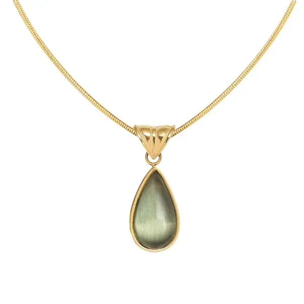 Wholesale Jewelry Chinoiserie Geometric Titanium Steel Glass Inlay Pendant Necklace