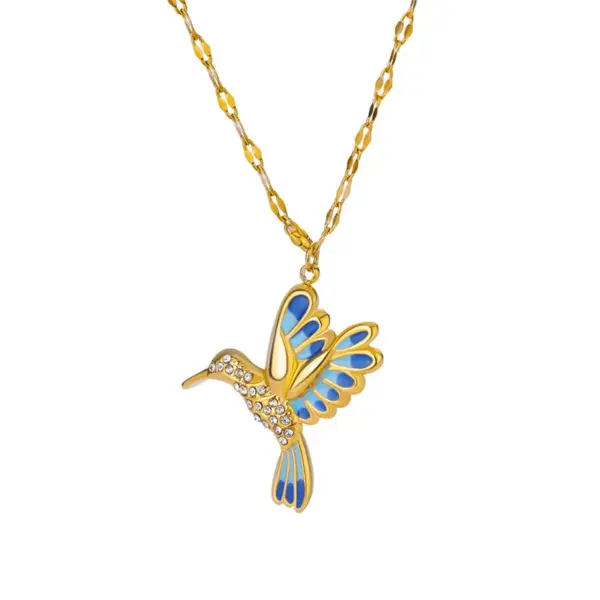 Wholesale PVD Coated Real Gold Plated Hummingbird 304 Stainless Steel Elegant Pastoral Waterproof Non Tarnish 304 Stainless Steel Pendant Necklace