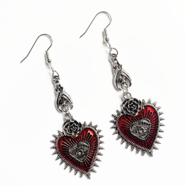 Wholesale Hot Gothic Punk Rose Wings Flower Red Oil Drops Heart-Shaped Earrings Factory Direct Sale