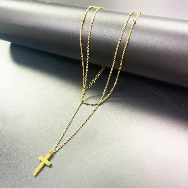 Wholesale 304 Stainless Steel Casual Simple Style Cross Double Layer Necklaces Pendant Necklace