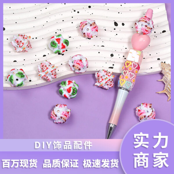 Wholesale Christmas resin clay loose beads, heavy-duty through-hole beads, DIY holiday beaded pen accessories