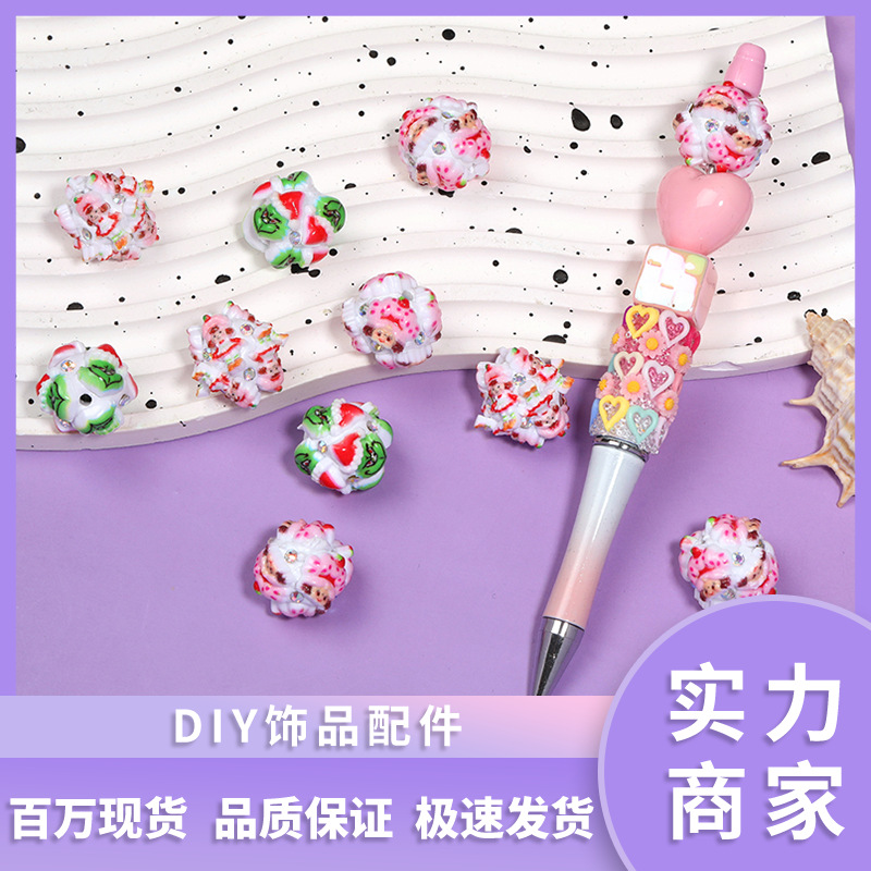 Wholesale Christmas resin clay loose beads, heavy-duty through-hole beads, DIY holiday beaded pen aessories