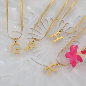 Real Gold Plated Letter 304 Stainless Steel Fashion Waterproof Non Tarnish Pendant Necklace