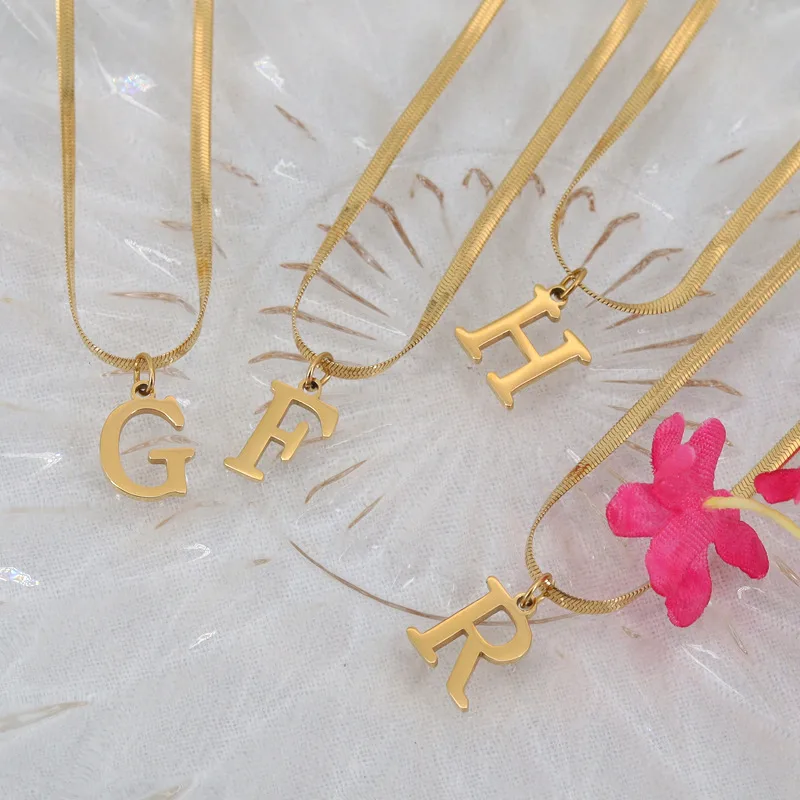 Wholesale Real Gold Plated Letter 304 Stainless Steel Fashion Waterproof Non Tarnish Pendant Necklace