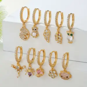 Wholesale Fashion Animal Wings Copper Inlaid Zircon Drop Earrings 1 Piece