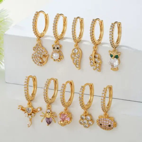 Wholesale Fashion Animal Wings Copper Inlaid Zircon Drop Earrings 1 Piece