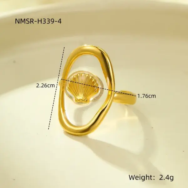 Wholesale PVD Coated Real Gold Plated Scallop Starfish 304 Stainless Steel Basic Modern Style Classic Style Waterproof Non Tarnish Open Rings