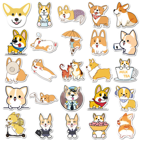 Wholesale 50 sheets of non-repeating cartoon Corgi graffiti animal luggage bike piano car waterproof decorative stickers
