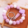 Wholesale New wrist keychain pendant leather PU short tassel mushroom silicone beaded bracelet key ring accessories