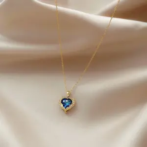 Blue Ocean Heart Necklace / Gold