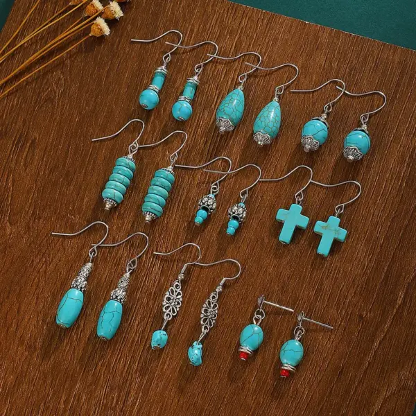 1 Pair Vintage Style Ethnic Style Geometric Turquoise Drop Earrings