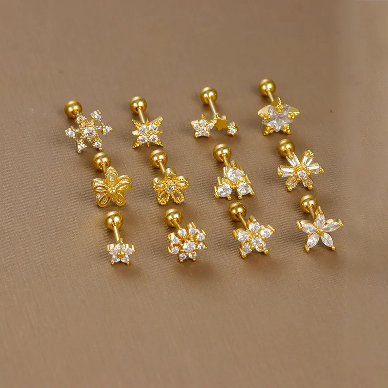 Wholesale 1 Piece Sweet Simple Style Flower Plating Inlay Titanium Steel Zircon Ear Studs