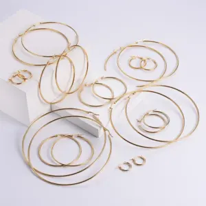 Wholesale PVD Coated 18K Gold Plated Round 304 Stainless Steel Exaggerated Waterproof Non Tarnish Hoop Earrings