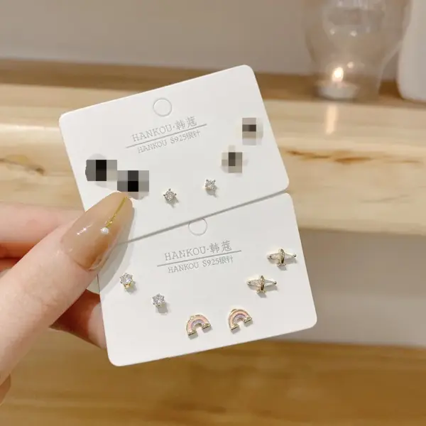 Wholesale 1 Set Fashion Rainbow Butterfly Fish Tail Copper Inlaid Zircon Ear Studs