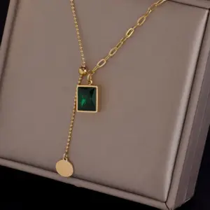 Wholesale PVD Coated 18K Gold Plated Square Stainless Steel Vintage Style Waterproof Non Tarnish 304 Stainless Steel Necklace