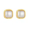 Wholesale 1 Pair Vintage Style Square Inlay 304 Stainless Steel Artificial Pearls 18K Gold Plated Ear Studs