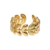 Wholesale PVD Coated Real Gold Plated 18K Gold Leaf 304 Stainless Steel Sweet Waterproof Non Tarnish Open Rings
