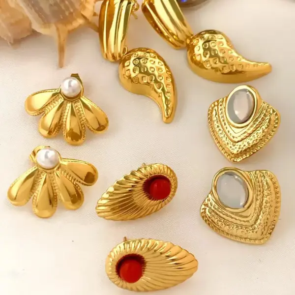 1 Pair Retro Geometric Plating 304 Stainless Steel Ear Studs