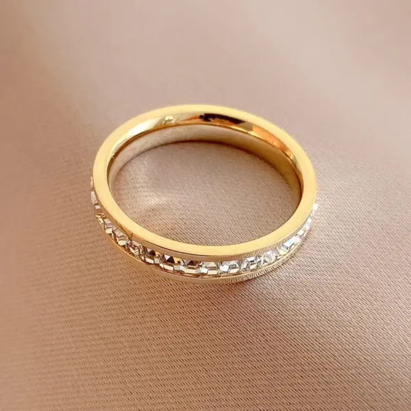 Wholesale Jewelry Fashion Geometric 304 Stainless Steel Zircon Gold Plated Inlay Rings
