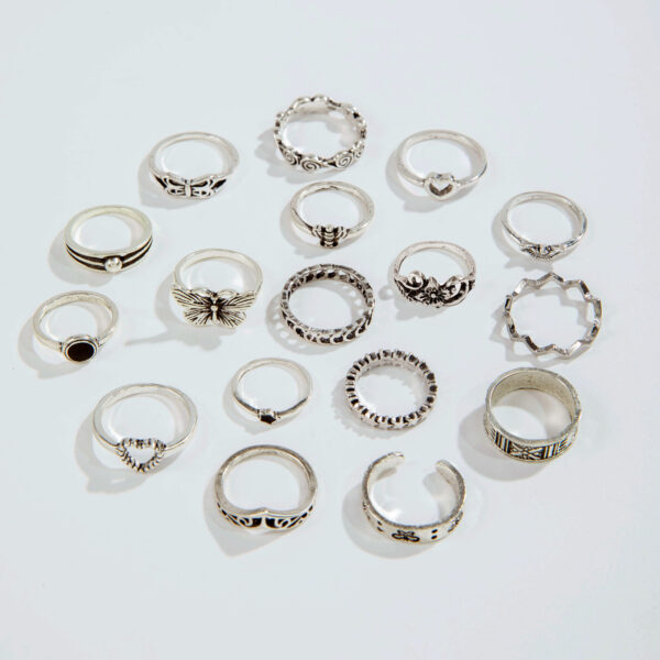 Wholesale Cross-border Retro Butterfly Flower Moon Antique Ring Punk Snake Eye Hollow-out Stacked Joint Ring suit