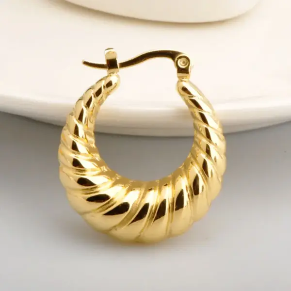 PVD Coated Real Gold Plated Stripe Stainless Steel Simple Style Waterproof Non Tarnish Earrings