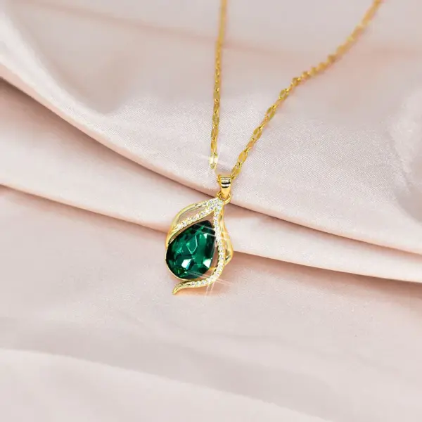 Wholesale Fairy Style Water Droplets Titanium Steel Inlay Zircon Pendant Necklace