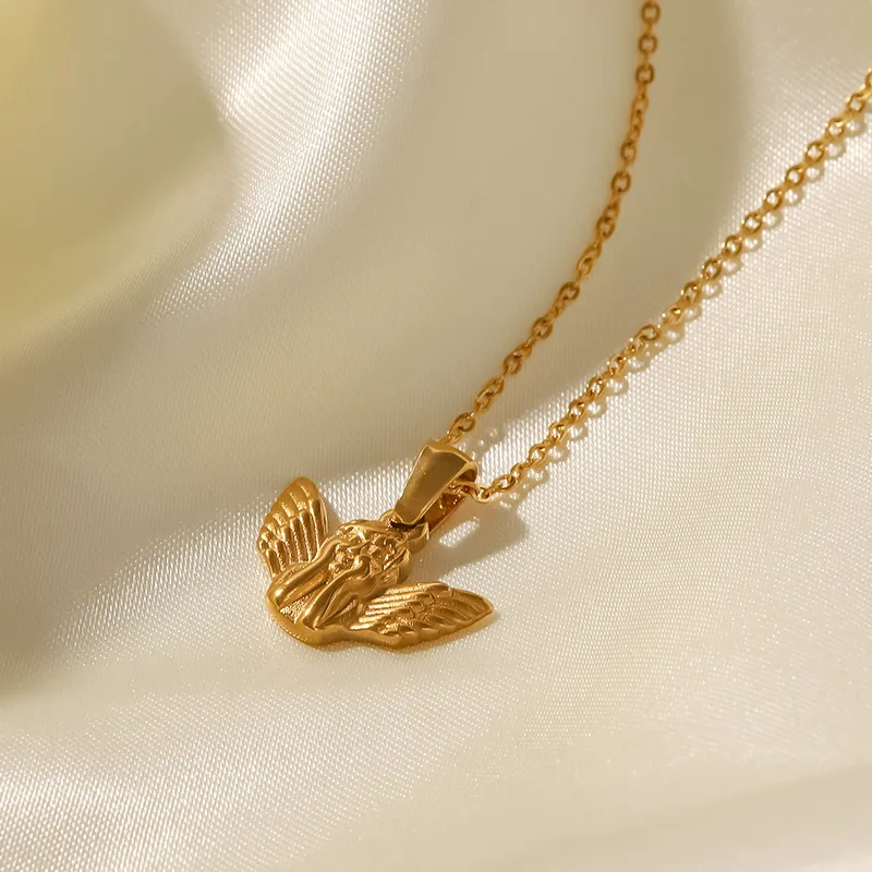 Wholesale Jewelry Retro Angel 304 Stainless Steel PVD Coated Pendant Necklace