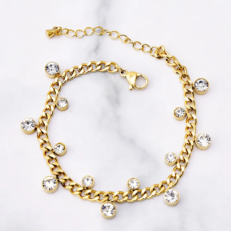 Wholesale Fashion Geometric Titanium Steel Inlaid Zircon Bracelets