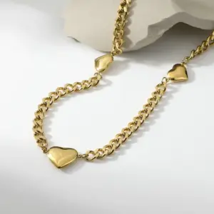 Wholesale Fashion Heart 14k Gold Stainless Steel Necklace